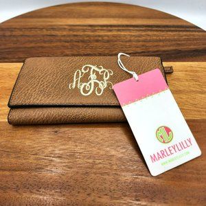 Marleylilly Wallet Brown Faux Leather TriFold Monogrammed AFP Snap Closure New